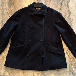 J. Crew Black Pea Coat with Textured Fabric and Double-Breasted Design